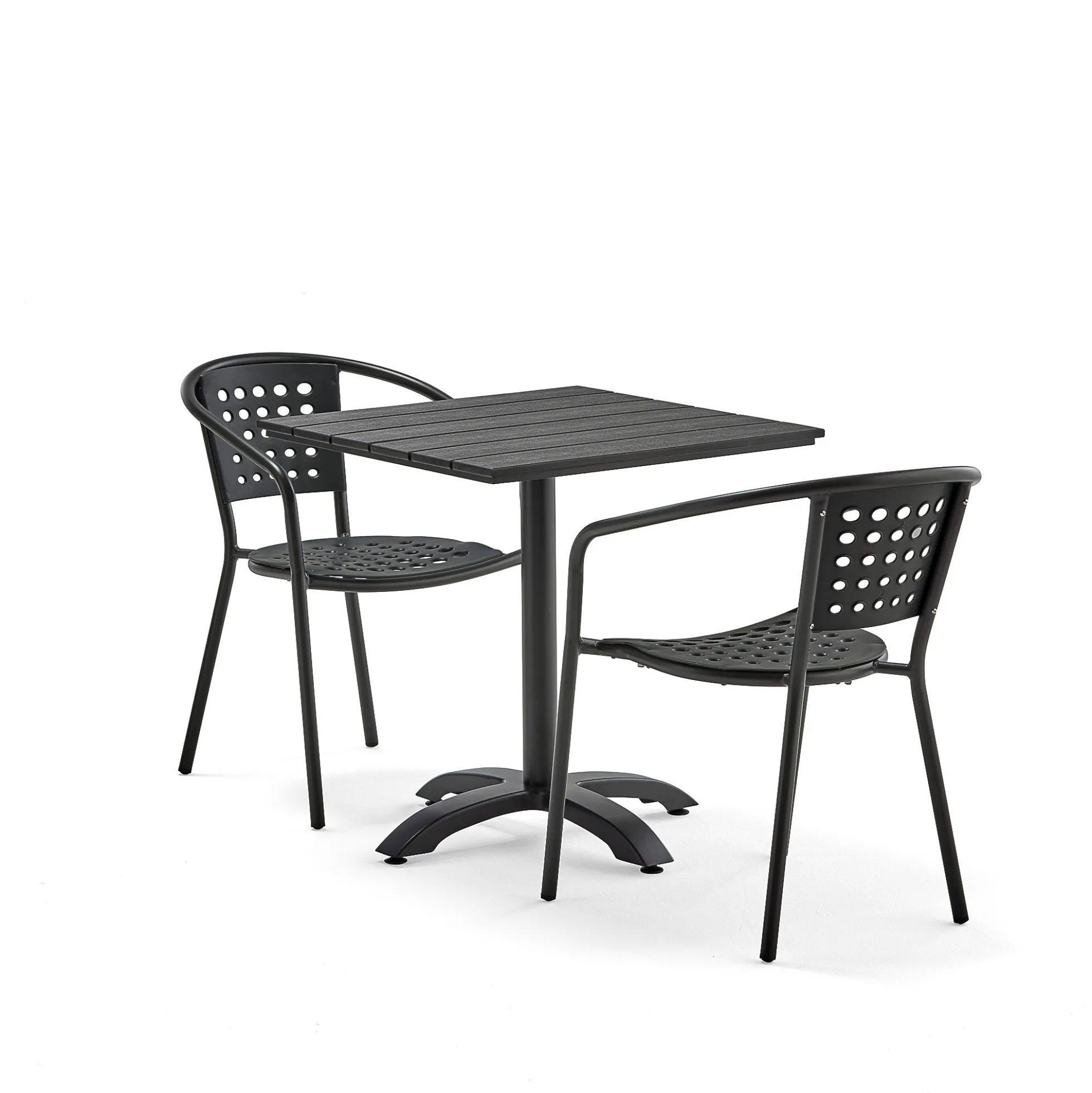 Ulkokalusteryhmä PIAZZA + CAPRI 1 neliskulmainen pöytä + 2 tuolia, musta